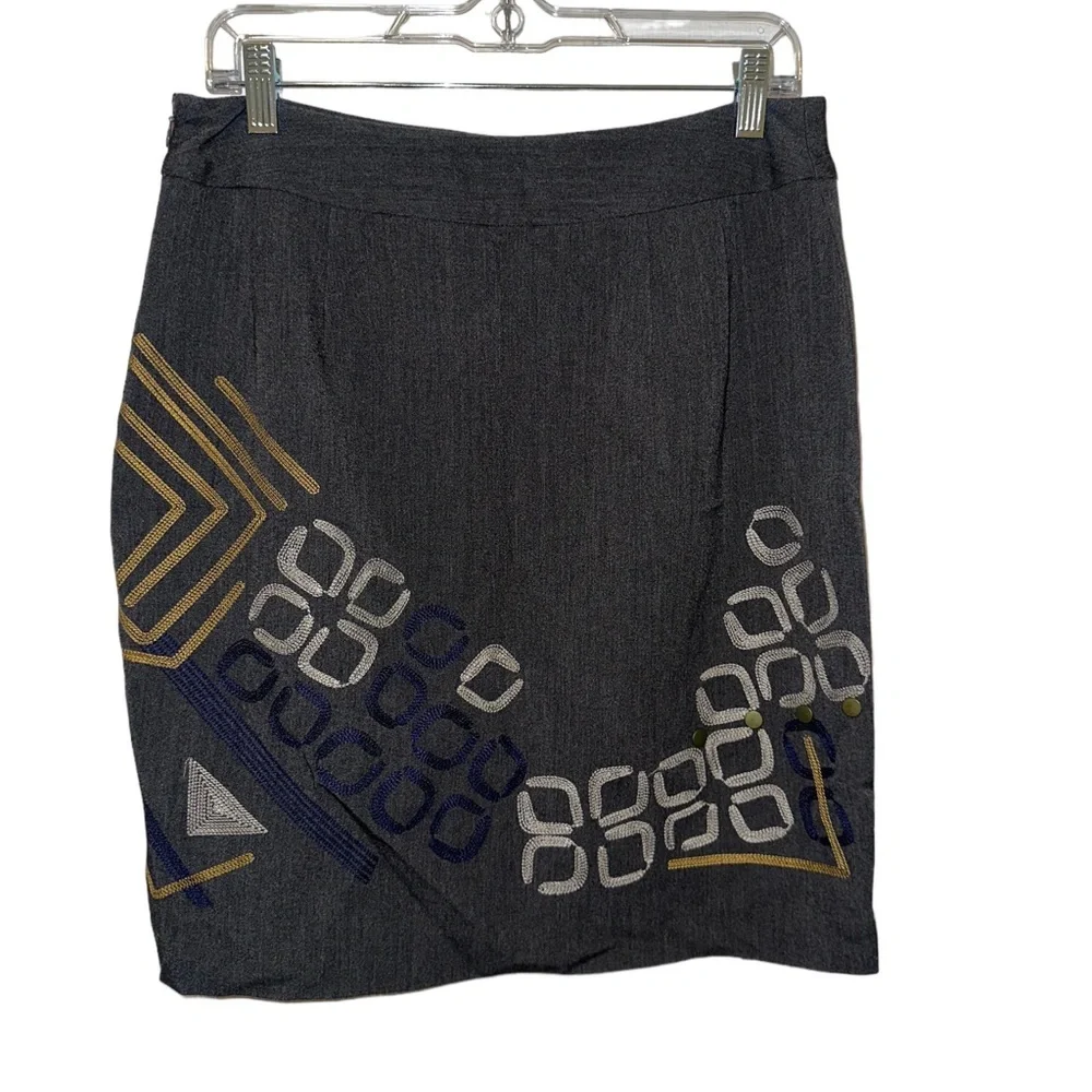 Peter Nygard Womens Pencil‎ Skirt Plus Size 8 Gray Straight Embroidered Studded
